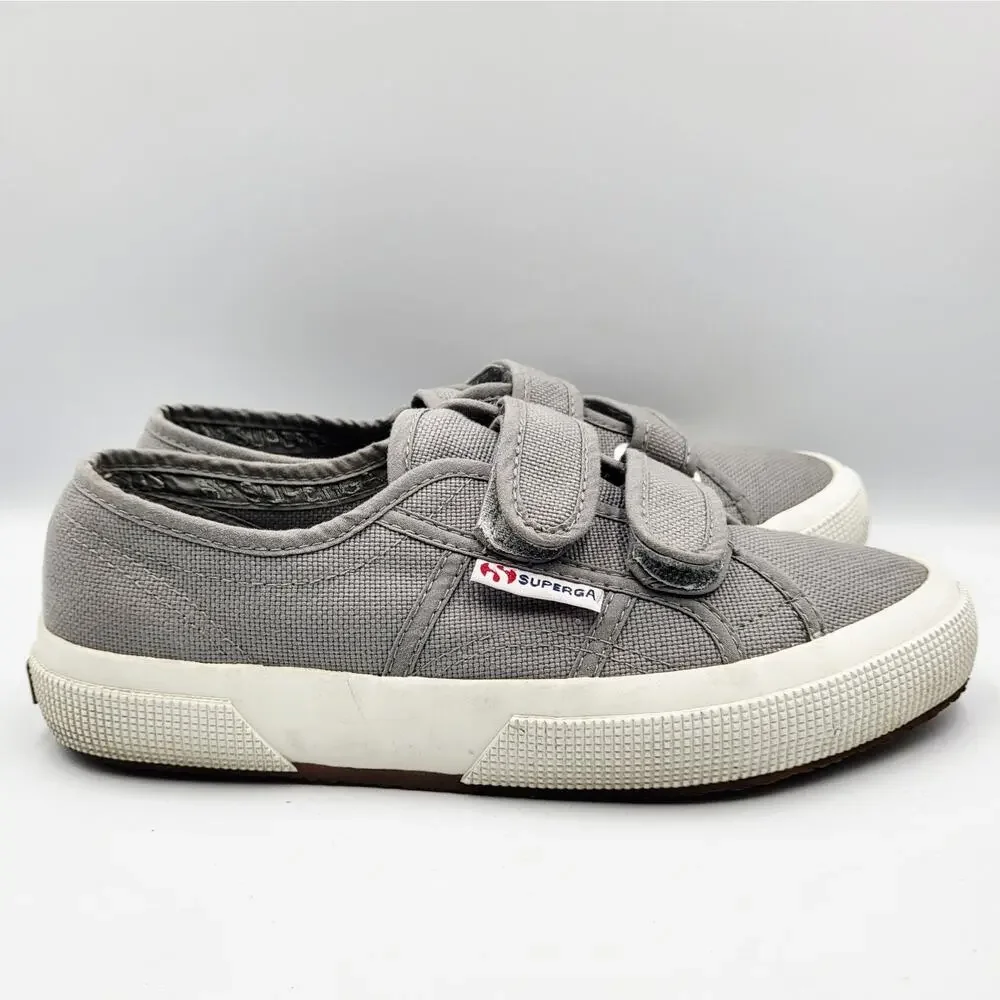 Superga 2750 Gray & White Double Hook & Loop Strap Casual Sneakers Womens Size 6
